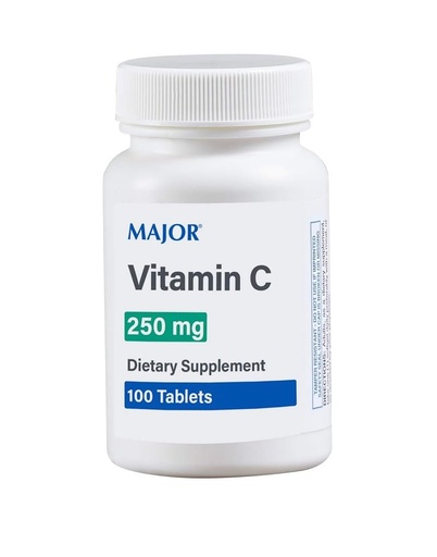 [BRSRAZQPAADQODLF] Major Vitamin C 100 Tablets 250mg Dietary Supplement for Adults Tablets Vitamin-C (as Ascorbic Acid) Free Gluten & Lactose