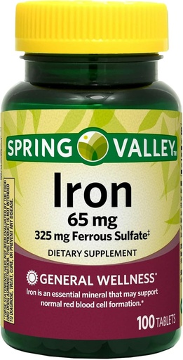 [BRSWIYYYCEIA4CA3] Spring Valley - Iron 65 mg, 100 Tablets