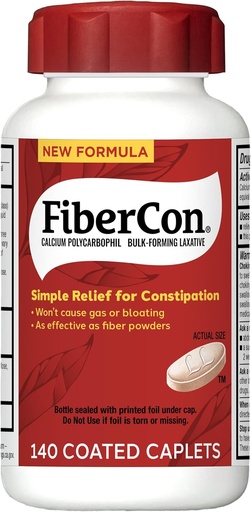 [BRSWIYTZCUCQGA34] FiberCon Fiber Terapia Coated Caplets, Sicuro, Semplice e Confortevole Fibra Insolubile per Bowel Irregularity, Comodo Rilievo di costipazione senza Gas o Bloating, 140 Capelli