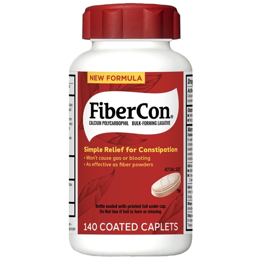 [BRSWIYTZCUCQGA34] FiberCon Fiber Therapy Coated Caplets, Safe, Simple & Comfortable Insoluble Fiber Product for Bowel Irregularity, Occasional Constipation Relief With No Gas or Bloating, 140 Caplets