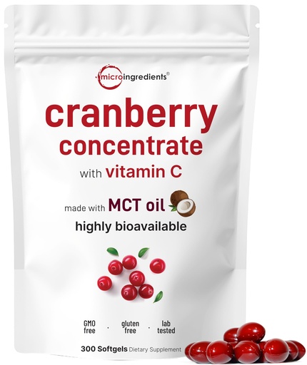 [BRSREZY3BAFROE3H] Micro Ingredients Cranberry Supplement for Women | 300 Softgels with Vitamin C & MCT Oil | Cranberry Pills for Women Support Urinary Tract Health*