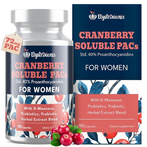 [BRSRE2QBAUPGACD4] 72mg PAC, Cranberry Pills for Women - Organic Cranberry Juice Extract Plus 1000mg D-Mannose, Supports Urinary Tract Health, Cranberry Supplement - 90 Capsules