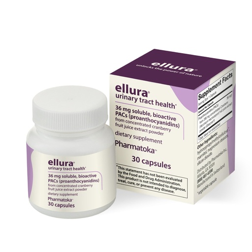 [BRSREZYTOJ7AOFA2] ellura 36 mg Clinically Backed Soluble, Bioactive PACs – 100% Concentrated Cranberry Fruit Juice Extract, for Urinary Tract Health, 30 Capsules