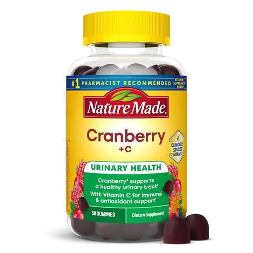 [BRSRGHD5PJ6AKELB] Nature Made Cranberry with Vitamin C Gummies for Adults, Urinary Tract Health for Women and Men, Cranberry Supplement, 50 Gummies, 25 Day Supply