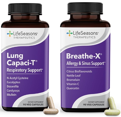 [BRSRAYL7OUDRYE3H] LifeSeasons Breathe-X with Lung Capaci-T - Allergy & Respiratory Support - Fast Acting Sinus Relief - Increases Oxygen Capacity & Reduces Mucus - 180 Capsules