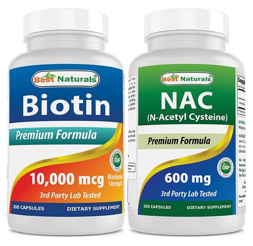 [BRSRMCQEBMMAIDQ7] Best Naturals Biotin 10,000 Mcg & NAC - N Acetyl Cysteine 600 mg