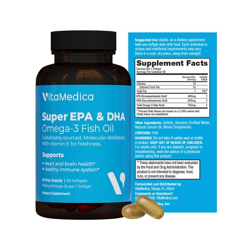 [BRSWIYI2DEDREAL6] High-Potency, Super EPA/DHA Fish Oil 750mg of Essential Omega-3 Fatty Acids | EPA & DHA | Heart Health, Brain Health, Immune System Health