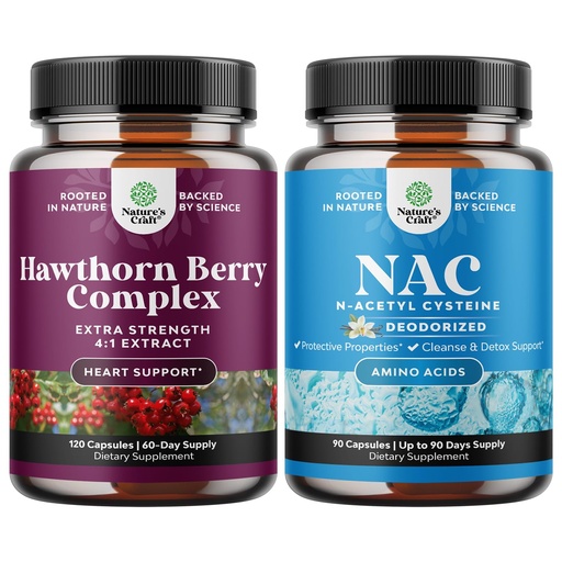 [BRSROCT4BUBGCGQZ] Bundle of Extra Strength Hawthorn Berry Capsules - Heart Health Supplement and NAC Supplement N-Acetyl Cysteine 600mg - Liver Cleanse Detox Kidney Support Lung Health Immunity and Brain Supplement