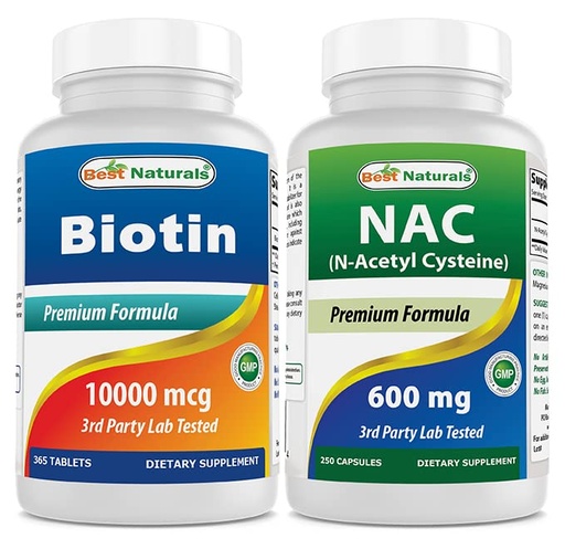 [BRSRMCQEBUPROEL3] Best Naturals Biotin 10,000 mcg & NAC 600 mg