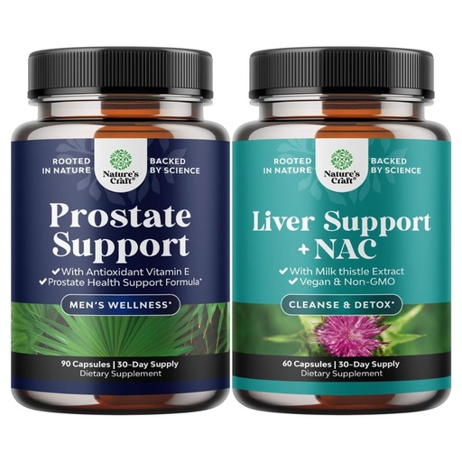 [BRSRG2TYCUFRY3Q3] Bundle of Herbal Prostate Supplement for Men - Potent Pygeum Saw Palmetto Extract Beta Sitosterol & Green Tea and Liver Support NAC Supplement with Milk Thistle for Liver Cleanse Detox & Repair