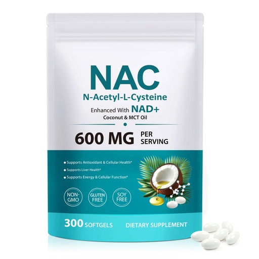 [BRSRGBT2BAMBMYLH] Frovetani NAC Supplement with NAD+, N-Acetyl L-Cysteine Softgels Infused with Coconut & MCT Oil, Supports Cellular Function & Antioxidant Defense, Non-GMO, Gluten-Free Formula, 300 Softgels