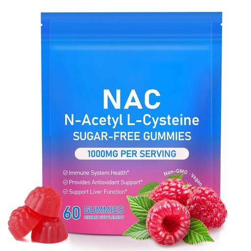 [BRSREGT3AUPGMCDV] Nac Gummies 1000mg for Kids & Adults, Sugar-Free-N-Acetyl L-Cysteine NAC Supplement Gummies with Carbohydrate 3mg for Immune Support,60 Gummies