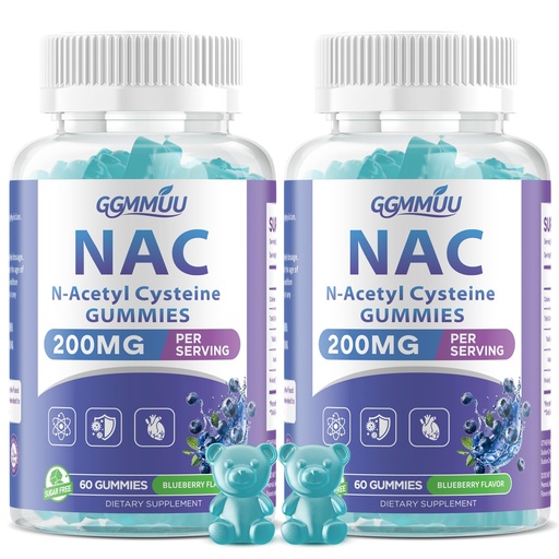 [BRSRGZQ7CIPWCCA2] 2 Pack NAC Gummies for Kids & Adults, NAC Supplement N Acetyl Cysteine 200mg for Antioxidants & Immune Support, Non-GMO, Gluten-Free, Vegan, Sugar Free, Blueberry Flavor, 120 Count