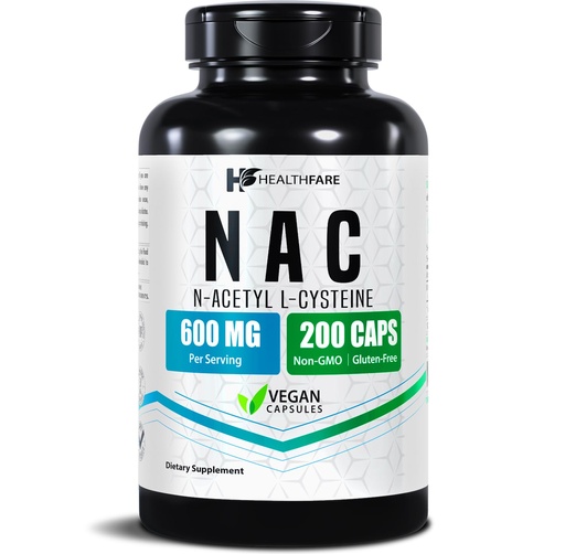 [BRSREBD5CABQOYL5] Healthfare NAC N-Acetyl L-Cysteine Supplement | 600mg High Potency | 200 Vegan Capsules | Non-GMO, Gluten-Free, Made in USA
