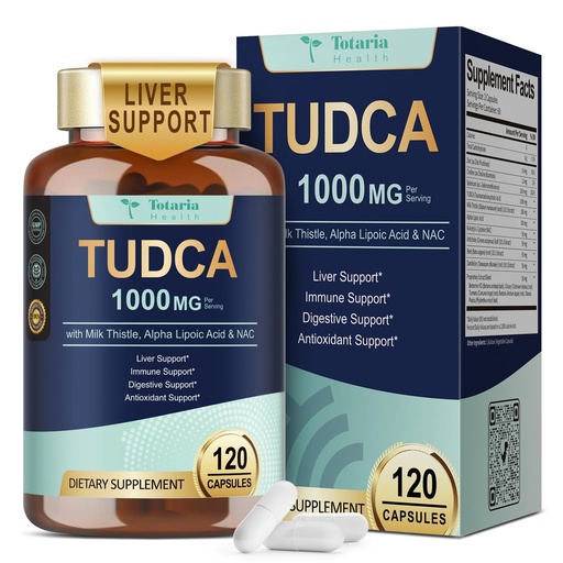 [BRSREAATDMNAYGYV] Totaria TUDCA 1000mg Liver Support Supplement with Milk Thistle, NAC, ALA, 80% Silymarin, 15-in-1 Extra Strength Bile Salts, for Liver Cleanse Detox & Repair, Gallbladder, Non-GMO, 120 Capsules