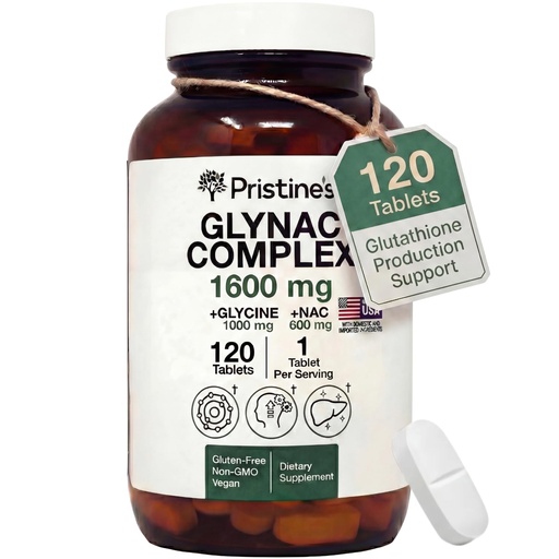 [BRSRGZT4OEMA2EL6] GlyNAC Supplement Complex Large Size Tablet 1600MG Glutathione Production - 3rd Party Tested Healthy Aging, & Cognitive Support - Glycine & NAC Gluten Free Non GMO USA Made Glass Bottle