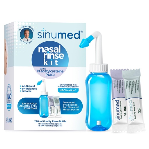 [BRSREGTQAR7QGFDH] Nasal Rinse & Sinus Rinse Kit, 30PK NAC and Saline Packets with Gravity Sinus Rinse Bottle, Alternative to Neti Pot, Gentle Saline Rinse for Sinus Relief, Clear Breathing for Adults