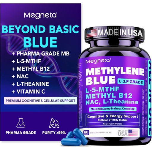 [BRSREGQCCANBS3LF] Methylene Blue Pharmaceutical Grade Capsules for Humans - Triple-Pathway Formula with Pure MB, NAC, L-5-MTHF, L-Theanine& Methyl B12 | Cognition, Mental Clarity, Cellular Energy & Antioxidant Support
