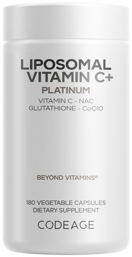 [BRSREFQCA4FGYF35] Codeage Liposomal Vitamin C+ Platinum - 1000 Mg Vitamin C Vitamins, Glutathione, NAC (N Acetyl Cysteine), Resveratrol, CoQ10, Rutin, Elderberry, Quercetin, Rosehip, Citrus Bioflavonoids - 180 Capsules