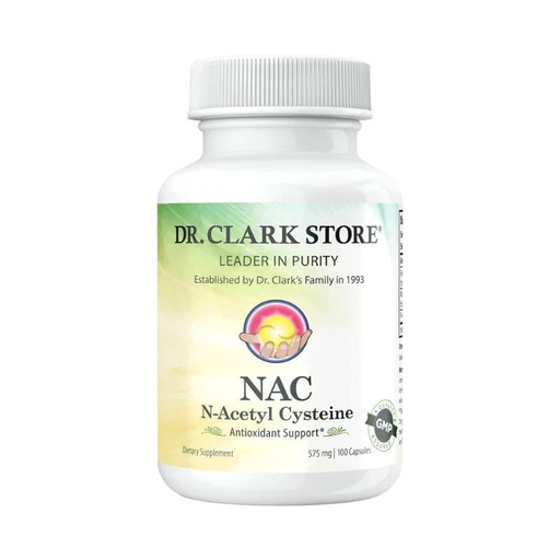 [BRSWGZL2CRYRSGT2] Dr.Clark's N-Acetyl-Cysteine (NAC) - 575 mg, Non-GMO, Gluten-Free NAC Supplement with Selenium and Molybdenum for Respiratory Support, 100 Easy Swallow Gelatin Capsules