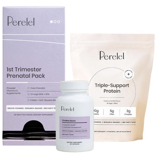 [BRSRGHD5BF4B4YD4] Perelel Early Pregnancy Support Bundle, 1st Trimester Prenatal Vitamin Pack, Triple-Support Protein, & Choline Boost