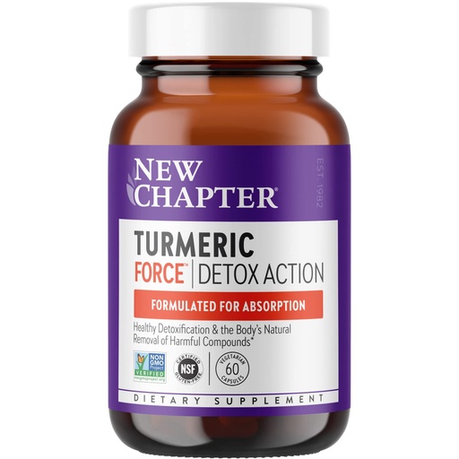 [BRSWEC32B4FQGYIY] New Chapter Turmeric Supplement + Daily Detox Turmeric Force Detox Action with Green Tea + Ginger + NO Black Pepper Needed + NonGMO Ingredients Vegetarian Capsule, 60 Count