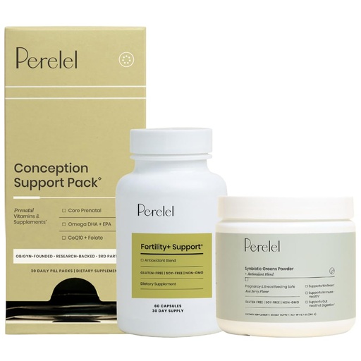[BRSRGFAZCAGROFA4] Fertility Foundation Bundle, Conception Support Pack & Fertility Support & Synbiotic Greens Powder, 30 Daily Pill Packs & 60 Capsules & 30 Servings of Greens Powder