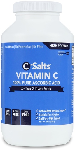 [BRSREYIZBYPAO3I4] C-Salts Ascorbic Acid Powder 1000mg - Pure Vitamin C Supplement for Immune Support and Antioxidant Defense - 100% Pure with No Additives, cGMP Certified, Non-GMO, 24oz
