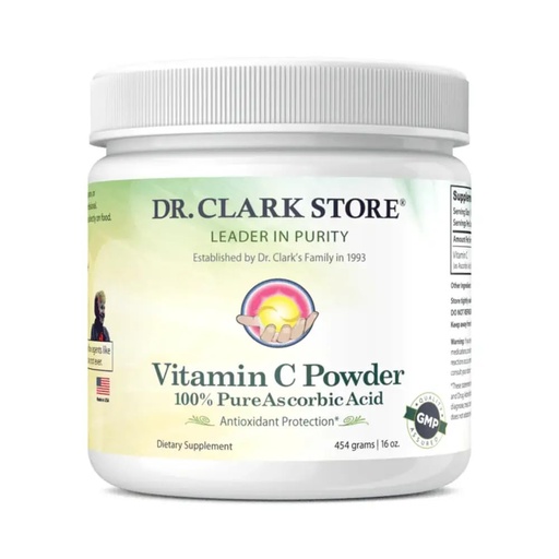 [BRSWIZQ2BF5AIETK] Dr Clark Vitamin C Powder Ascorbic Acid - Immune Support Supplement, Gluten Free, Potent antioxidant, Supports Brain Function, Promotes Tissue Formation and Repair, 454gm | 16oz