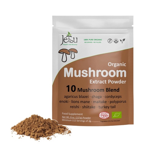 [BRSWGFQKAQGROETA] Mushroom Extract Powder - Powerful 10 Blend, Organic Lions Mane, Cordyceps, Reishi, Shiitake, Turkey Tail Mushrooms Nootropic Brain Supplement for Energy, Calm, Focus & Immune System Booster