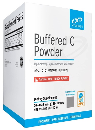 [BRSRMGQTDMFGYAAZ] XYMOGEN Buffered C Powder - Vitamin C Supplement for Immune System Support - Gluten-Free & Non-GMO - Fruit Punch Flavor - 20 Stick Packs