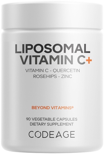 [BRSREFI7CMJW2A3X] Codeage Liposomal Vitamin C Vitamins with Zinc, Elderberry, Citrus Bioflavonoids Ascorbic Acid, Quercetin & Rose Hips Fruit, Vitamina C Liposomal Supplement Pills - Non-GMO, Vegan - 90 Capsules