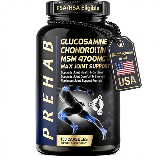 [BRSREGQ3CINWA2QU] Glucosamine Chondroitin MSM | Premium Joint Support Supplement | Extra Strength 4700mg Max Joint Support | Men & Women | Supports Joint Health & Cartilage, Joint Comfort, Strength and Flexibility