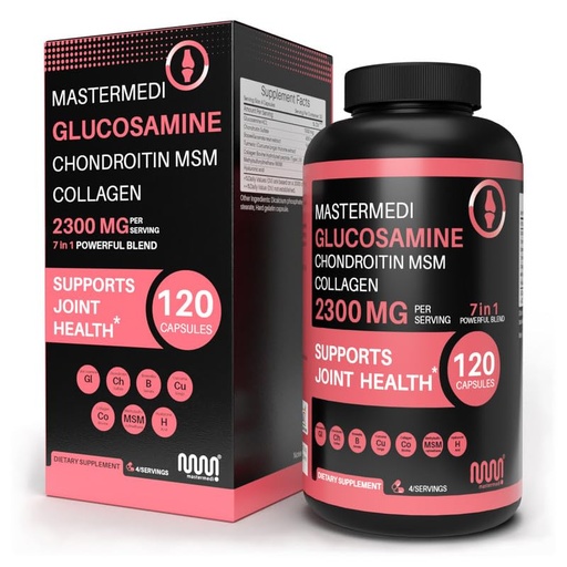 [BRSREYAQBUGWCD3Z] mastermedi Glucosamine Chondroitin MSM Collagen Capsules – 2300mg Joint Support Formula – with Turmeric, Boswellia, Hyaluronic Acid – Mobility & Flexibility Support – 120 Capsules, 30-Day Supply