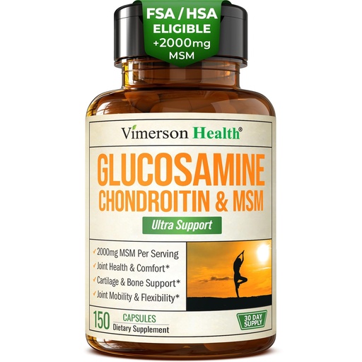 [BRSROBARCECRE3I7] Glucosamine Chondroitin MSM Supplement – 3-in-1 Joint Supplements for Men and Women w/Glucosamine Sulfate 1500mg, Chondroitin Sulfate 1200mg & MSM 2000mg for Joint Health – FSA Eligible 150 Caps