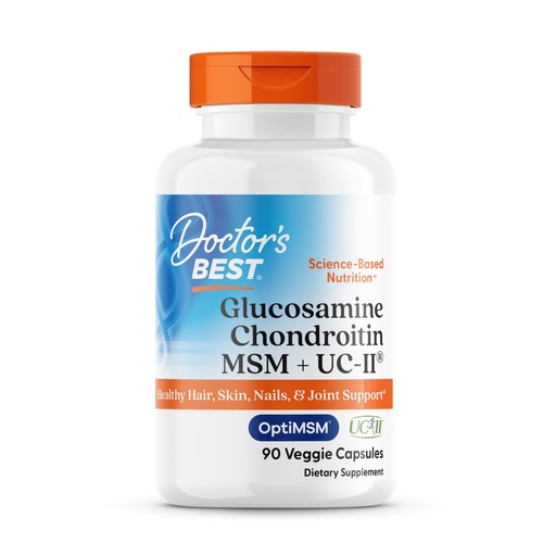 [BRSRMZQZBAHAKALO] Doctor's Best Glucosamine Chondroitin MSM + UC-II - Joint Health Support Supplement for Women & Men, Nutritional Support for Joint Strength, Hair, Skin, & Nails, Gluten Free, Non GMO - 90 Veg Capsules