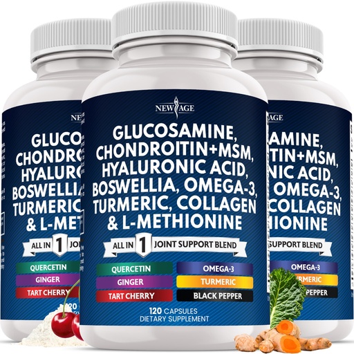[BRSREFT3OIHAKGT3] Glucosamine Chondroitin, MSM, Turmeric Curcumin, Collagen, Hyaluronic Acid, Omega 3 – Health Supplement for Men & Women – 360 Count