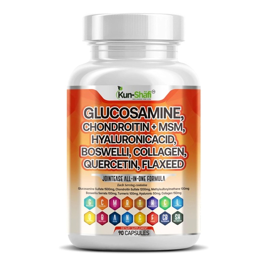 [BRSREHQHC4NAKFIY] Glucosamine Chondroitin MSM Supplement – with Hyaluronic Acid, Collagen, Boswellia, Turmeric, Quercetin & Flaxseed – Joint Support Complex for Mobility & Flexibility for Men & Women – 90 ct