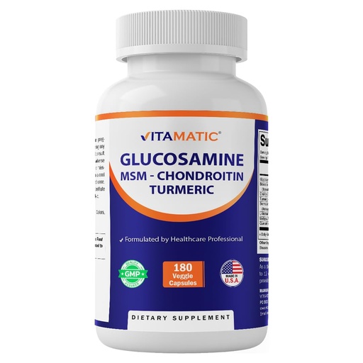 [BRSRGYYRBMNRM2DA] Vitamatic Glucosamine Chondroitin MSM 180 Veggie Capsules – Joint Support Supplement for Women & Men – Shellfish Free, Non-GMO