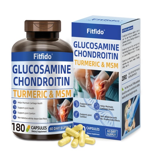 [BRSREHD3C4PBSH3O] Glucosamine Chondroitin MSM and Turmeric Supplement - Used for Cartilage & Joint Health & Flexibility - for Women & Men - Non-GMO, Gluten Free, 180 Capsules