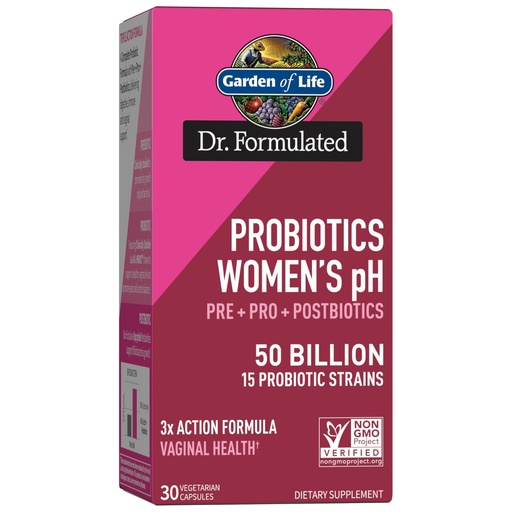 [BRSRMY35OYPBU3L2] Garden of Life Dr Formulated Womens pH Probiotics 50 Billion CFU, Pre + Pro + Postbiotics - Digestive, Immune and Vaginal Support, Potato, Acacia, Postbiotic Metabolites, 30 Vegetarian Capsules