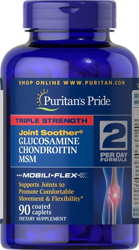 [BRSWIZIPCB4GEF3M] Puritan's Pride Triple Strength Glucosamine, Chondroitin & MSM Joint Soother, 90 Coated Caplets