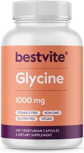 [BRSROFL3B4PGEHY4] BESTVITE Glycine 1000mg per Capsule (240 Vegetarian Capsules) - No Stearates - Vegan - Non GMO - Gluten Free