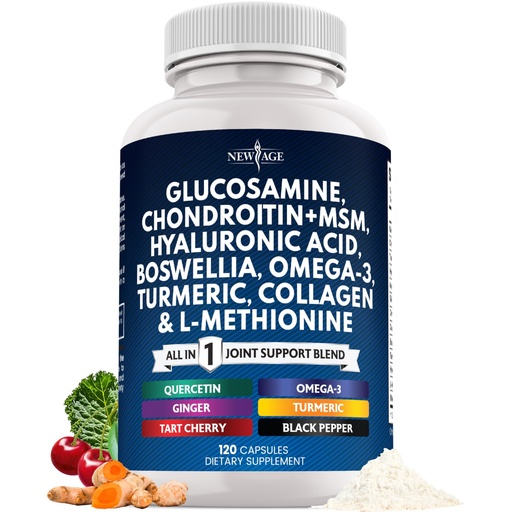 [BRSREFTYOUBRA23J] Glucosamine Chondroitin, MSM, Turmeric Curcumin, Collagen, Hyaluronic Acid, Omega 3 – Joint Health Supplement for Men & Women – 120 Count