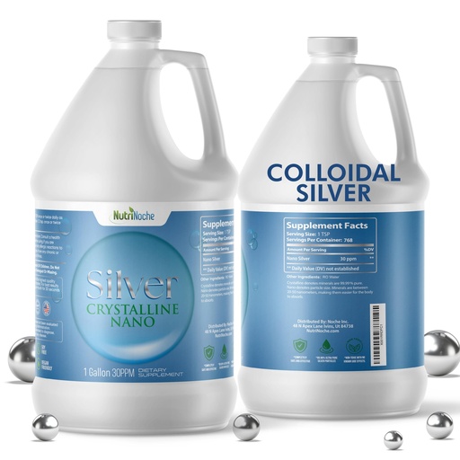 [BRSWGEI5AV4GACA7] NutriNoche Colloidal Silver Liquid Supplement - Premium Silver for Immune Support - (1) Gallon Bottle - 99.99% Ultra Pure Crystalline Nano Particles - 30 ppm