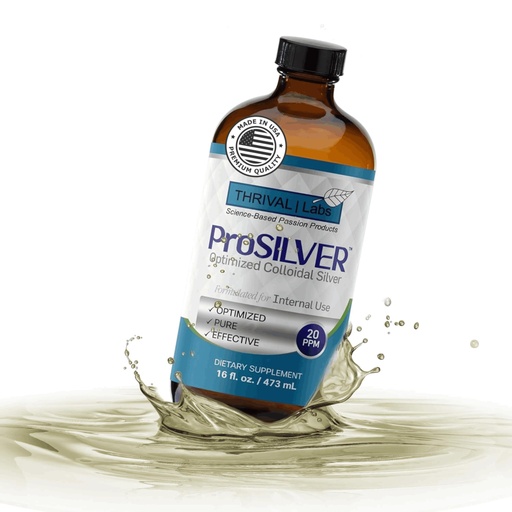 [BRSRAZYROEPRMCTO] ProSILVER Blue Label 20 PPM True Colloidal Silver Liquid (16oz), Optimized Bio-Active Nano-Sized Liquid Silver for Immune Support, Dark Glass Bottle - Thrival Labs (Plata coloidal)
