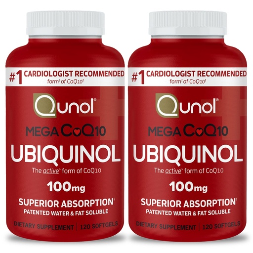 [BRSWGYL3DIMWCFLU] Qunol Mega Ubiquinol CoQ10 100mg, Superior Absorption, Patented Water and Fat Soluble Natural Supplement Form of Coenzyme Q10, Antioxidant for Heart Health, 240 Count Softgels, 120 Count (Pack of 2)