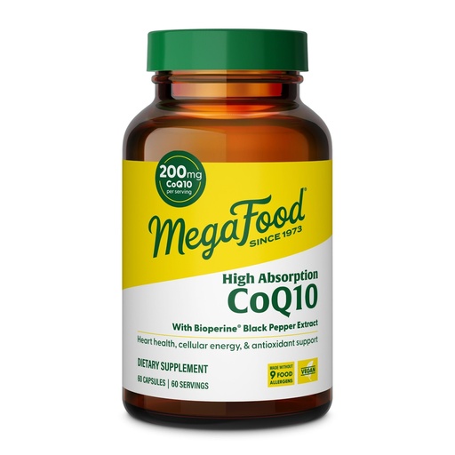 [BRSREEDYAUNQGGTZ] MegaFood High Absorption CoQ10 200mg Per Serving - with BioPerine Black Pepper Extract - Antioxidant Support for Cellular Energy & Healthy Aging - 60 Heart Health Supplements Capsules, 60 Servings