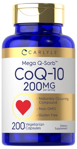 [BRSW2AAYPN7W2235] Carlyle CoQ10 200mg | 200 Capsules | Mega Q-Sorb Coenzyme Q-10 | Vegetarian, Non-GMO, Gluten Free Supplement