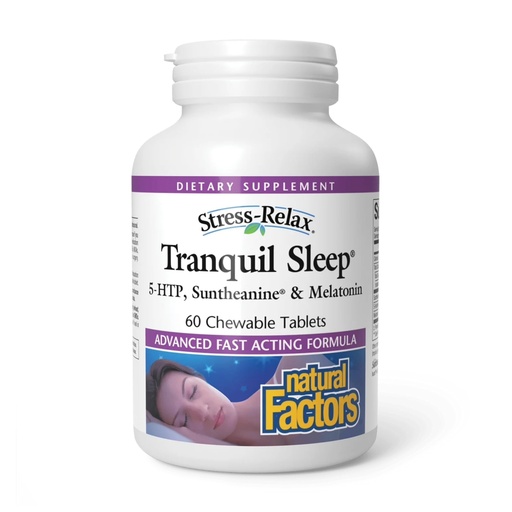 [BRSWIGT5BMABAELU] Natural Factors Tranquil Sleep - Calm Sleep Health Supplement - Relaxation Support Supplement with Melatonin & 5-HTP - 60 Chewable Tablets (30 Servings)